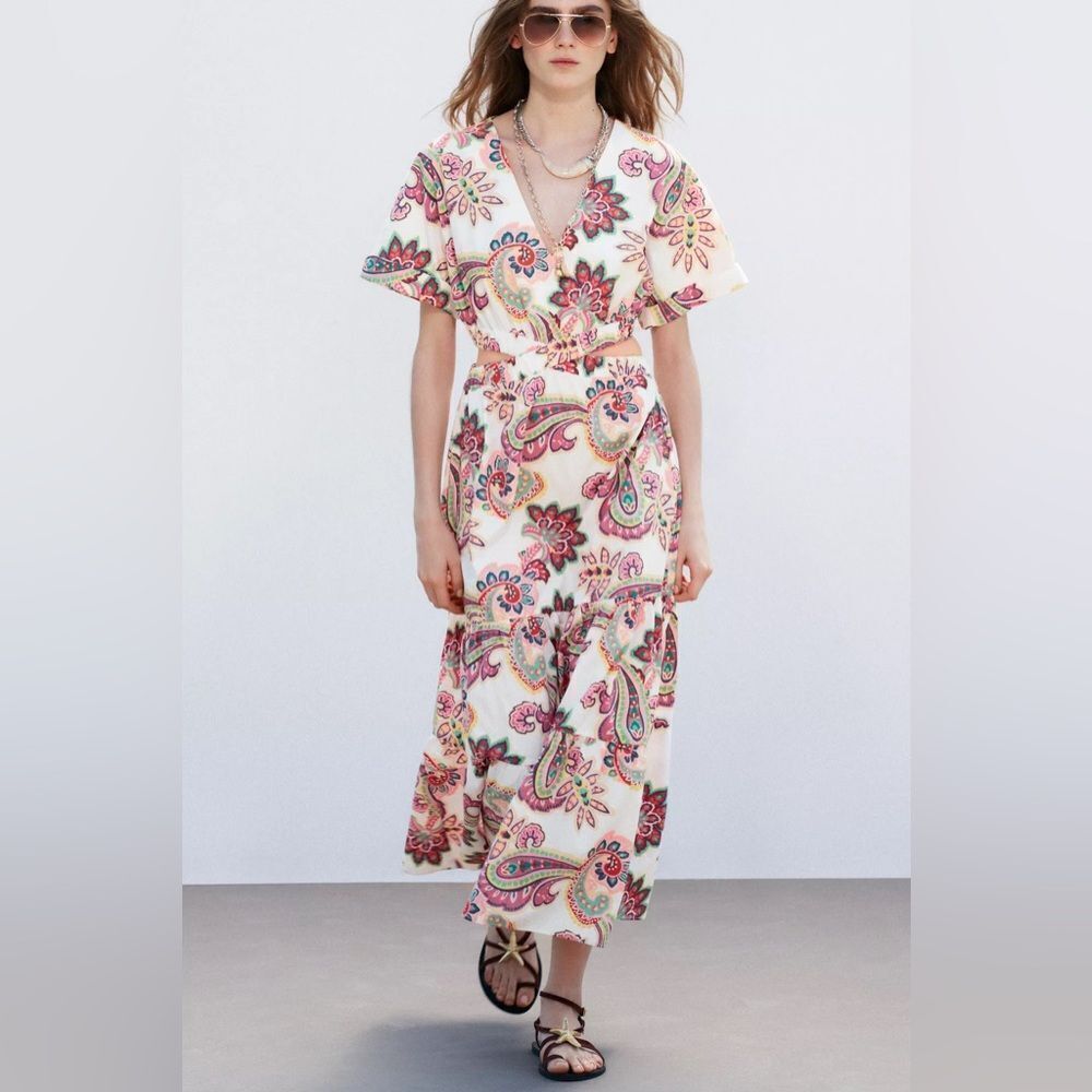 ZARA CUT OUT PRINTED POPLIN DRESS - Picture 3 of 12